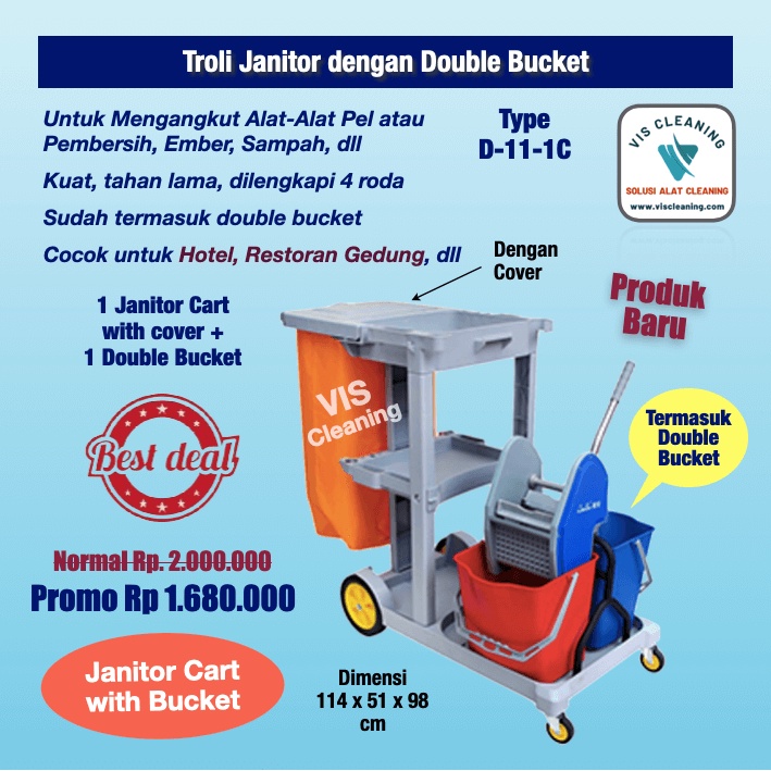 Multifunction Janitor Cart (Troli Janitor dengan Double Bucket)