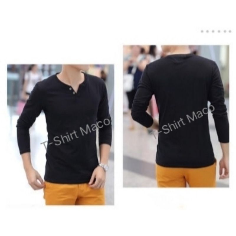 Kaos Model Keren Berkancing V-neck T Linen Musim Gugur Lengan Panjang Kasual Pria Baru Kaos Pria Hen