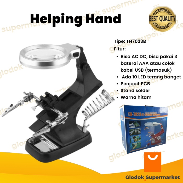 Helping Hand Magnifier 10 LED TH7023 Alat Bantu Solder Kaca Pembesar Jepit PCB TH-7023 AC DC