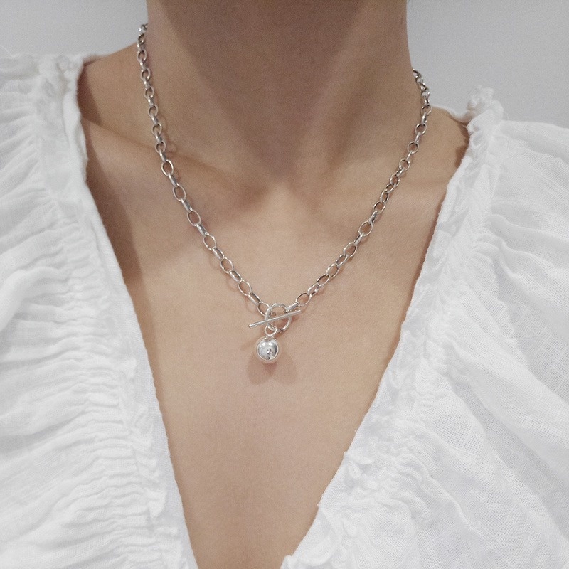 Magic789 Kalung Rantai Dengan Liontin Bola Kecil Warna Silver Gaya Punk Untuk Pria / Wanita