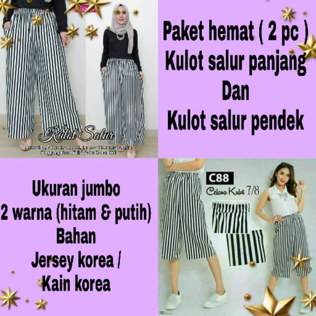 (paket hemat 2 pc) Kulot salur panjang jumbo n kulot salur pendek jumbo