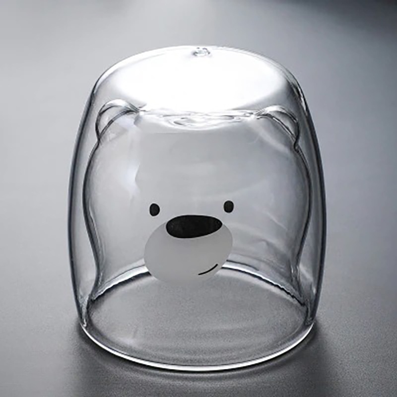 Gelas Unik Lucu Imut Karakter Cangkir Gelas Kopi Teh Susu Double Wall Glass Tahan Panas Insulated Cup Mug-Bear-84 / 270ml