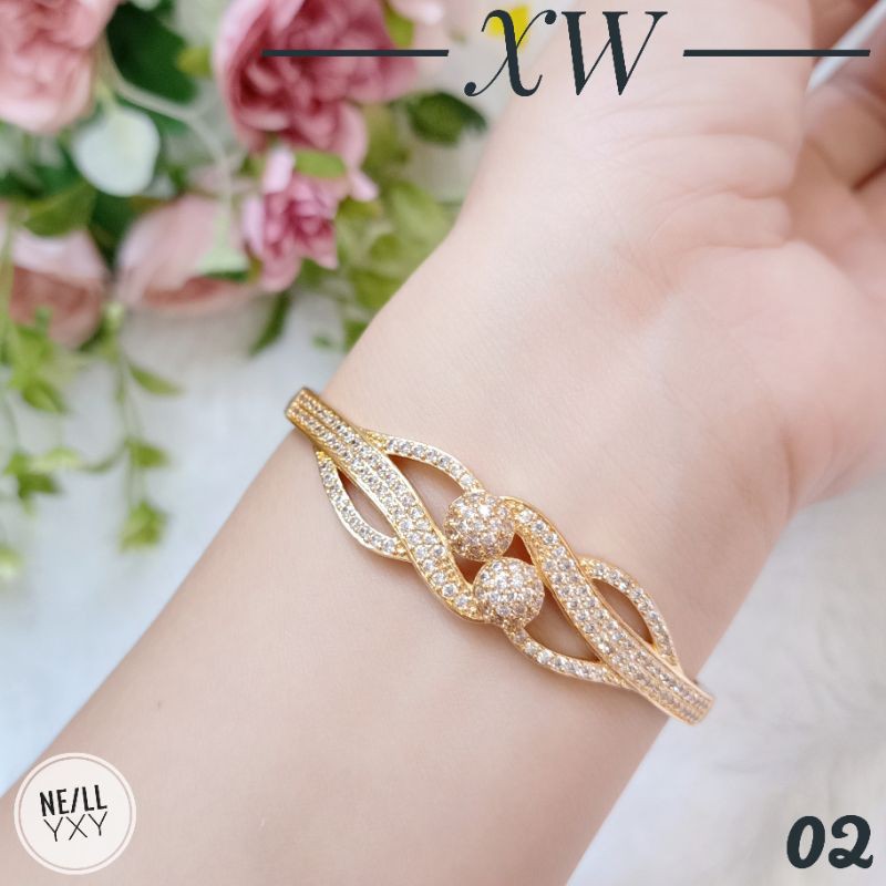 Gelang Yaxiya Bangle Gold Zircon mewah G06102