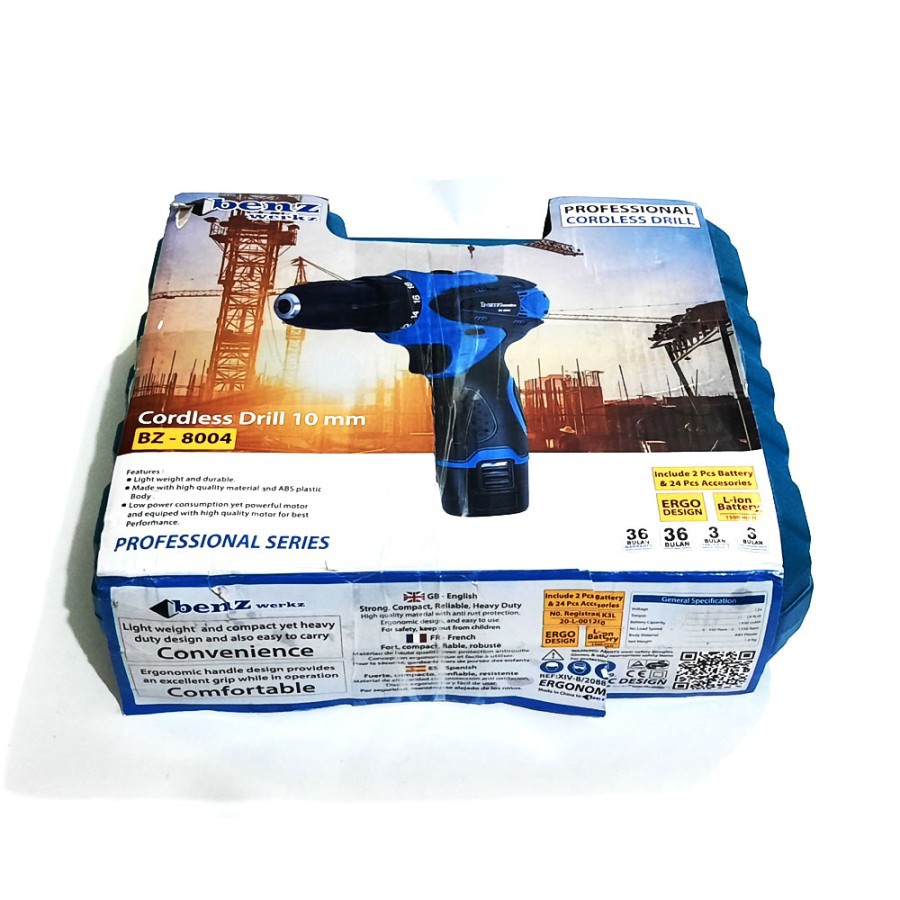 BOR BATERAI CORDLESS Drill 12Volt BENZ 24 Pcs Set Bor Tangan Baterai 12 V CBD-0104