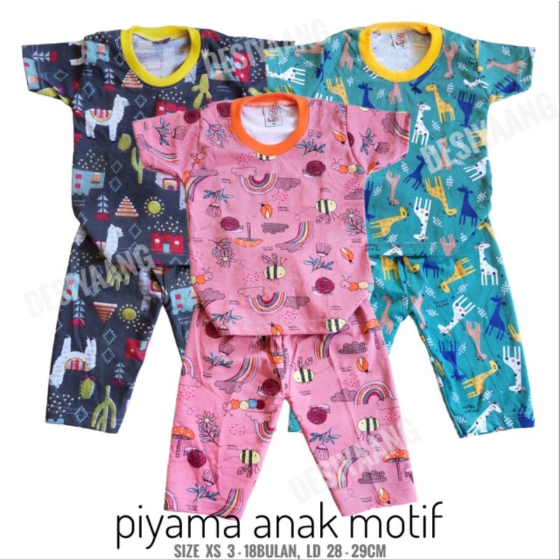 Piyama Anak Qkids size Xs (5-18bulan) Lengan Pendek OBLONG Celana Panjang bahan LIBBY