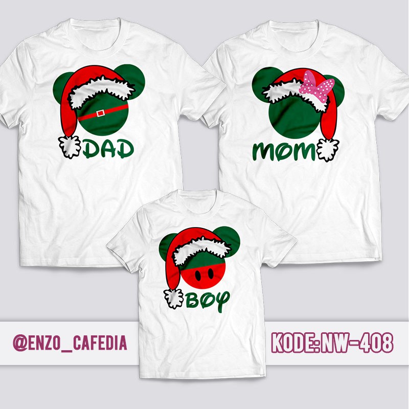Baju Kaos Keluarga Natal | Kaos Couple Family Mickey Mouse | Motif Mickey Mouse Christmas