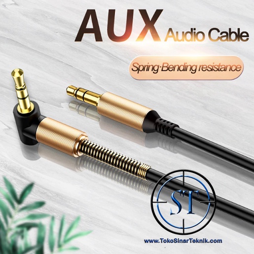 Kabel Audio AUX Spring 3.5mm Mini Stereo Male - Male Siku L Gold Plated 1.5 Meter Cable Cord Wire 90 degree Headphone