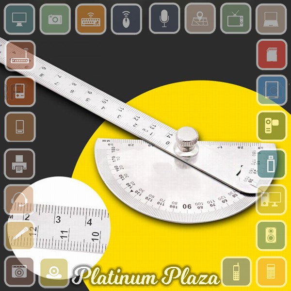 Protractor Penggaris Jangka Roundhead Measuring Ruler Aluminium 14.5cm 180 Degree - `2L9WCL-- Silver