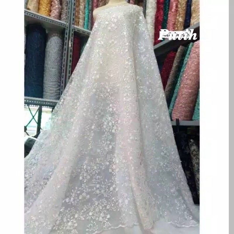 MURAH!! Kain Tulle akar mutiara / bahan brokat tile bahan kebaya ( Ceplok).