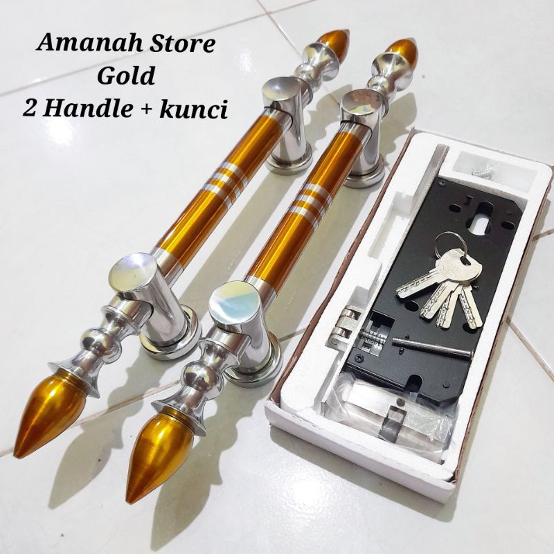 COD BISA - Gagang pintu rumah stainless monas Gold 45cm handle pintu Rumah 1 set gembok kunci