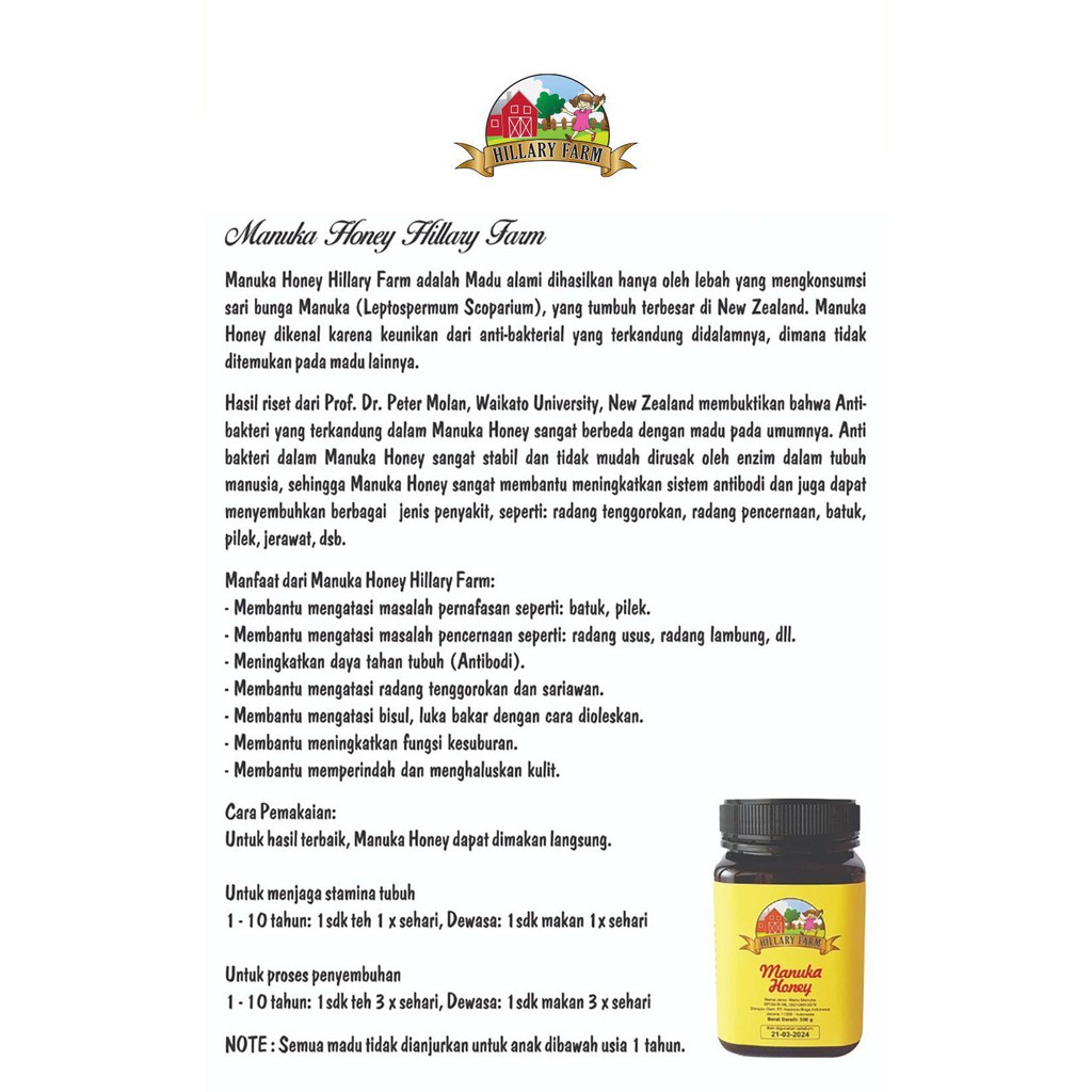 Hillary Farm Manuka Honey (500gr) Madu New Zealand cocok untuk anak #tokoabet