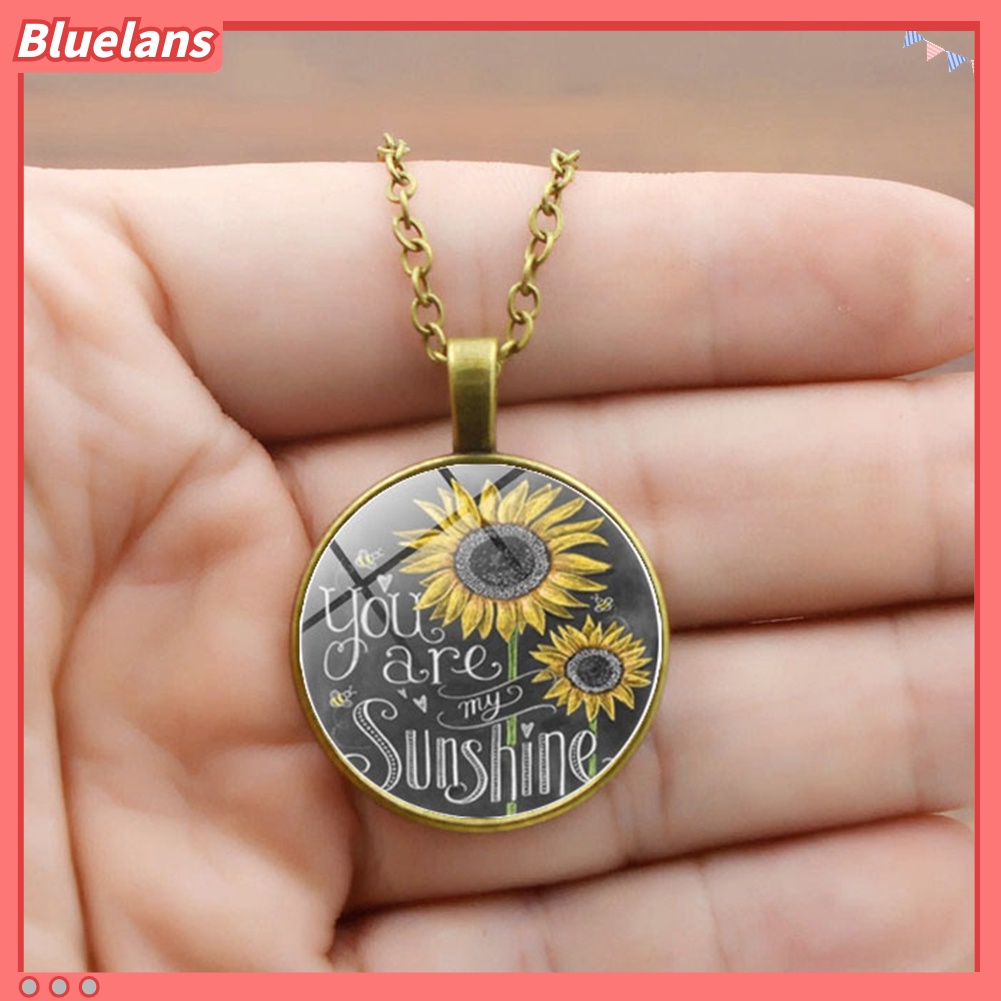 Bluelans Vintage Sunflower You Are My Sunshine Cabochon Glass Chain Necklace Jewelry