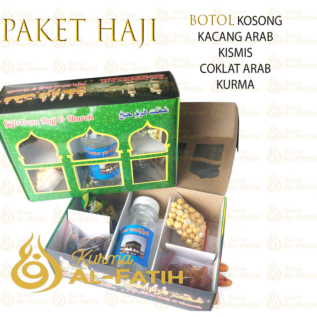 Paket Haji F Oleh-Oleh Haji dan Umroh Murah &amp; Lengkap Souvenir 5 in 1 / Kurma / Kacang Arab / Air Zam Zam /  Kismis / Coklat Arab