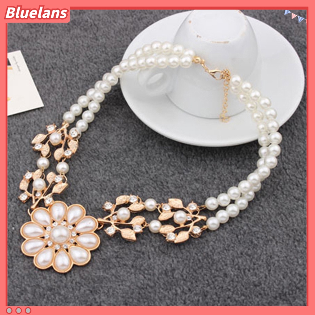 Bluelans Double-Layer Flower Pendant Faux Pearl Elegant Chain Necklace