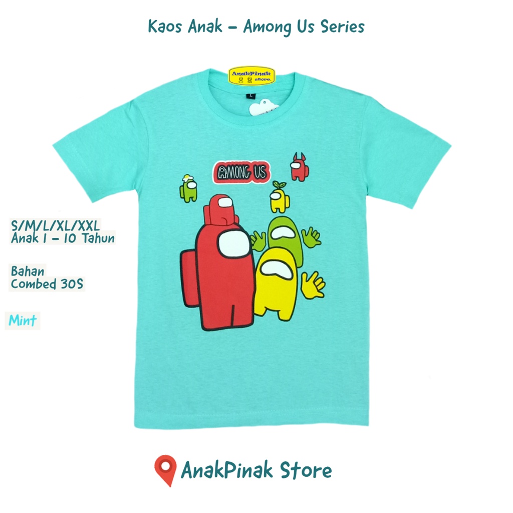 Kaos Anak motif Among Us harga grosir kualitas Distro ukuran 1 - 10 Tahun - Mint - AnakPinak Store