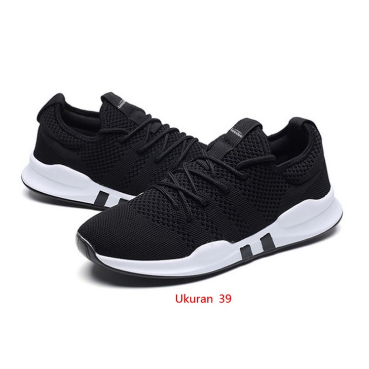 Leedoo Sepatu Pria Sneaker Running Fashion Shoes Bahan Karet EE01-A-Hitam 39