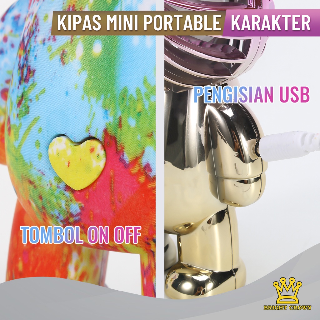 [ BISA COD ]Kipas Angin Beruang Bearbick Mini Portable Bisa Cas Dengan 3 Mode Kecepatan Kipas