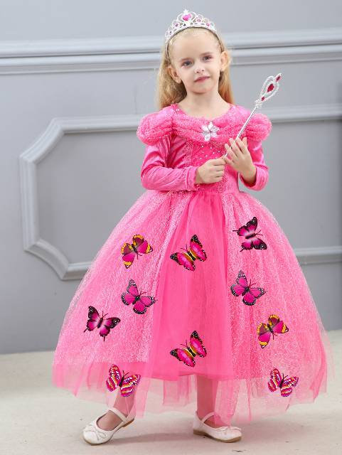 GA2672 PREMIUM BUTTERFLY PINK / DRESS PRINCESS ANAK PEREMPUAN PINK / GAUN PESTA ULANG TAHUN MURAH