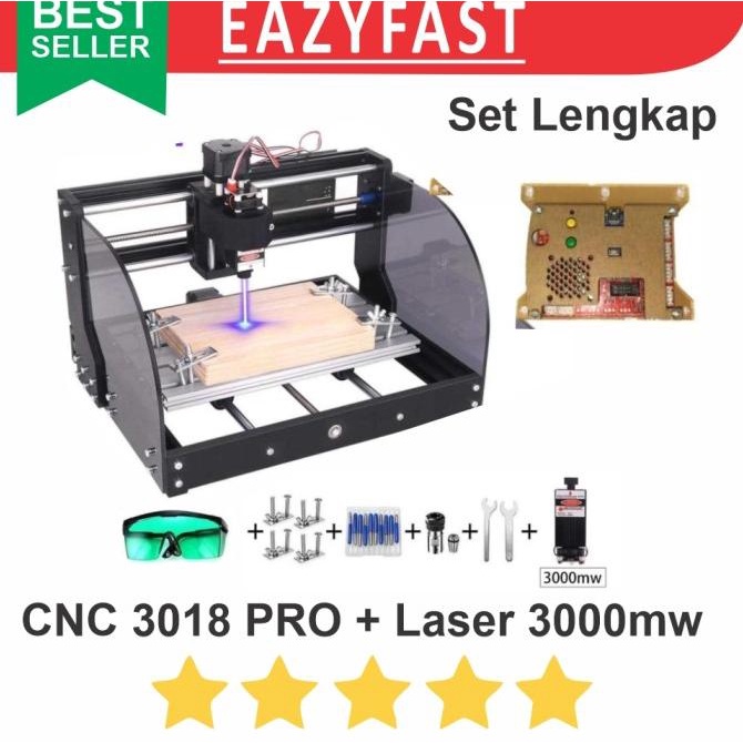 Mesin CNC Router + Laser 3W Combo 2 in 1 3018 Pro 3 Axis Engraver Ukir efst90 Berkualitas