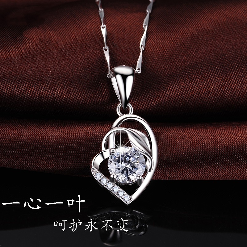 [Ready Stock]Fashion Simple Amethyst Clavicle Chain Heart-Shaped Pendant