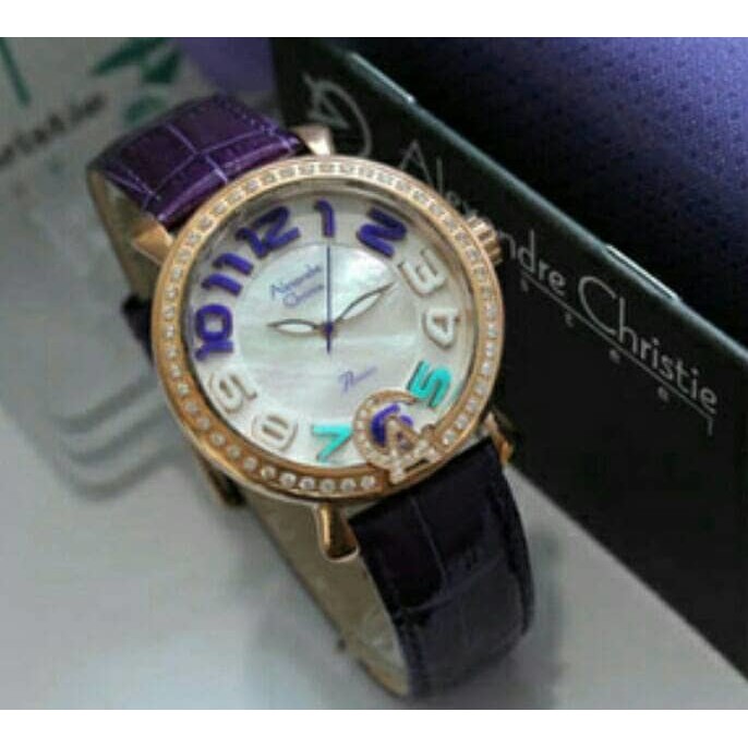 jam tangan alexandre cristie AC 2391LH DR UNGU TUA ROSEGOLD