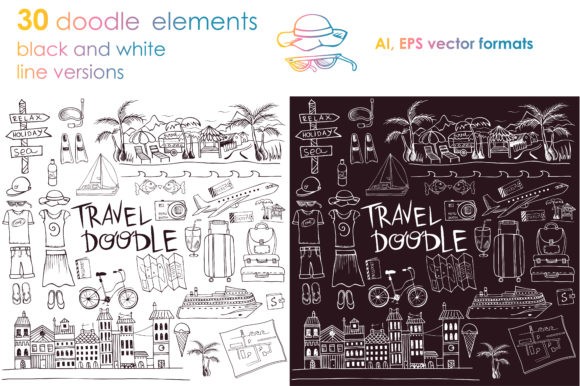 Lets Travel Doodle Big Set - Vector Designs