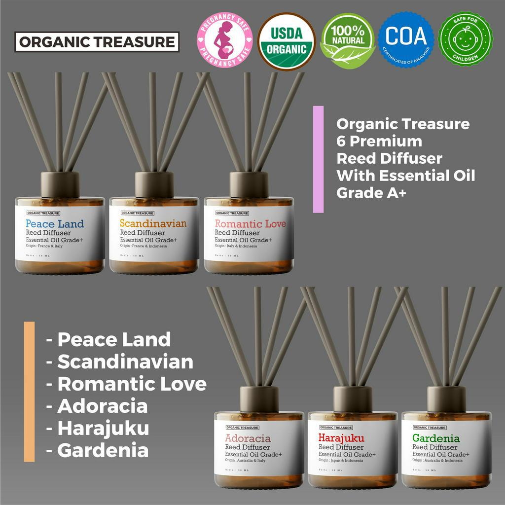 REED DIFFUSER PREMIUM ESSENTIAL OIL AROMATHERAPY BY : ORGANIC TREASURE (Humidifier, Diffuser, Atsiri, Minyak Pijat and Oil Burner, Pengharum Ruangan)