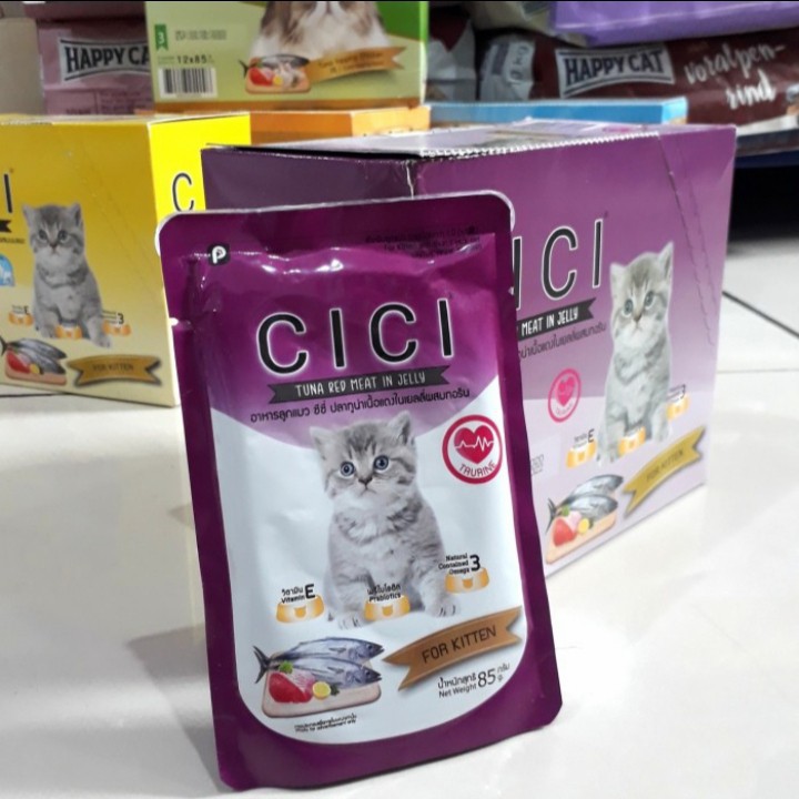 ( 12pouch ) Cici Pouch Kitten Taurine 85gr - Makanan Basah Kucing