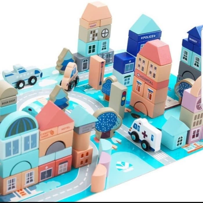 EW192 mainan kayu blok gedung