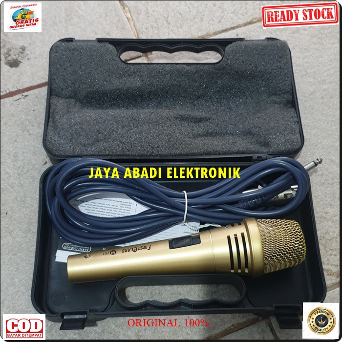 G520 MIK FIRSTCLASS KABEL DYNAMIC BAHAN BESI METAL PROFESIONAL FIRSTCLASS PRO SING CABLE KARAOKE VOKAL AUDIO SOUND MIK PENGERAS SUARA MIKROPHONE WARNA EMAS BISA BUAT SEGALA JENIS AUDIO SOUND TANPA BATERAI TINGGAL COLOK LANGSUNG NYALA LEBIH PRAKTIS