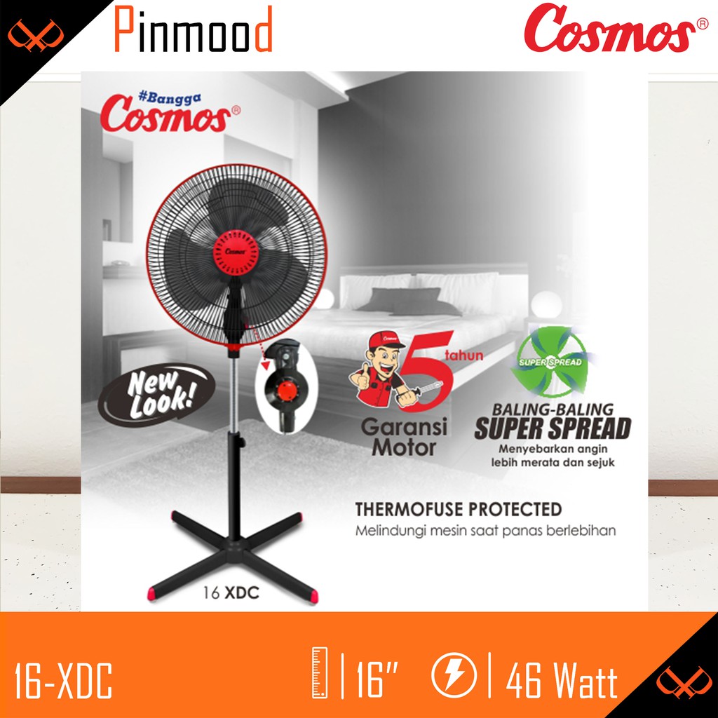 COSMOS 16-XDC STAND FLOOR FAN / KIPAS ANGIN BERDIRI DUDUK MEJA 16&quot; INCH MURAH KENCANG LOW WATT