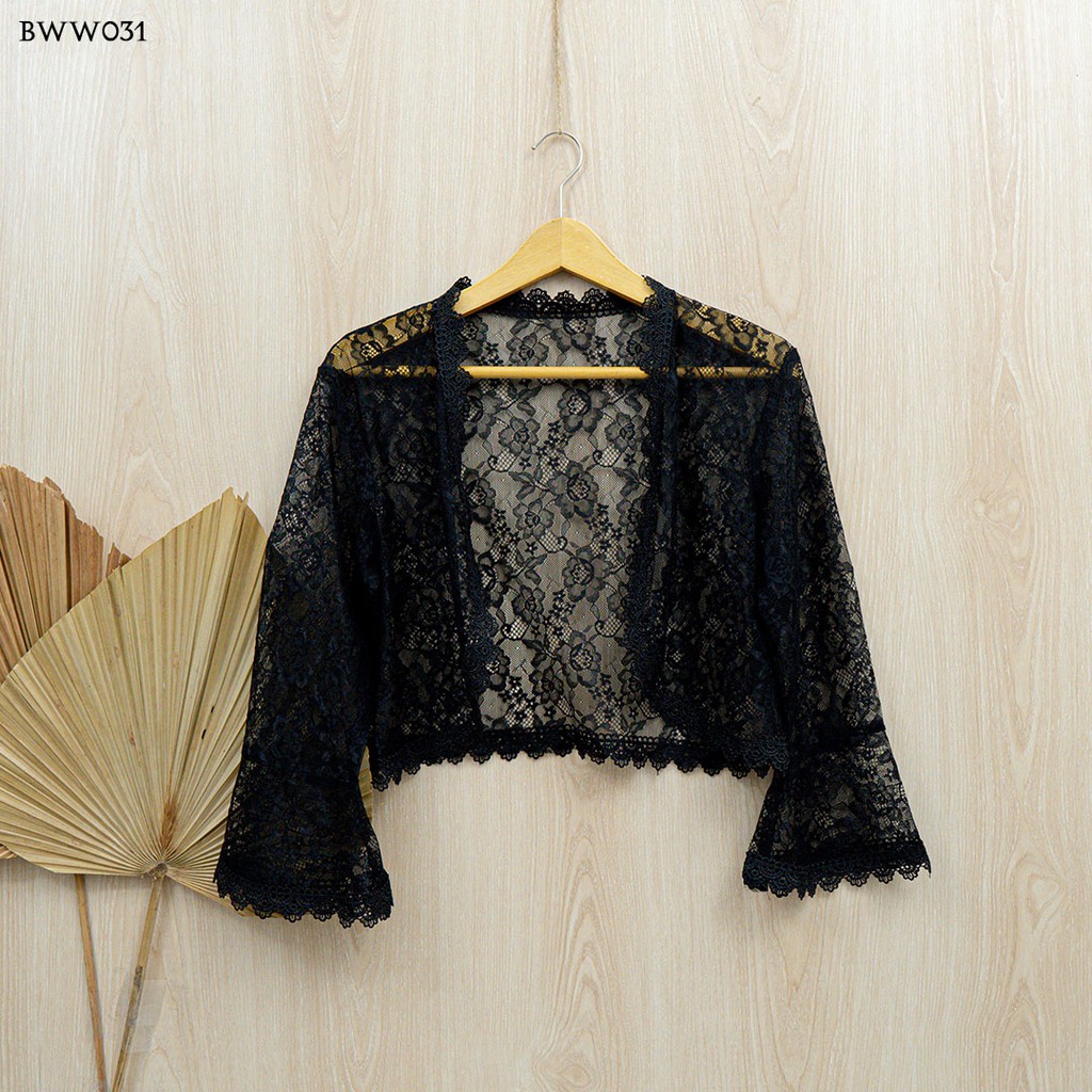 [PRODUK TERLARIS] CARDIGAN PESTA ASESORIS PENGANTIN BOLERO BRUKAT LACE HITAM BWW031