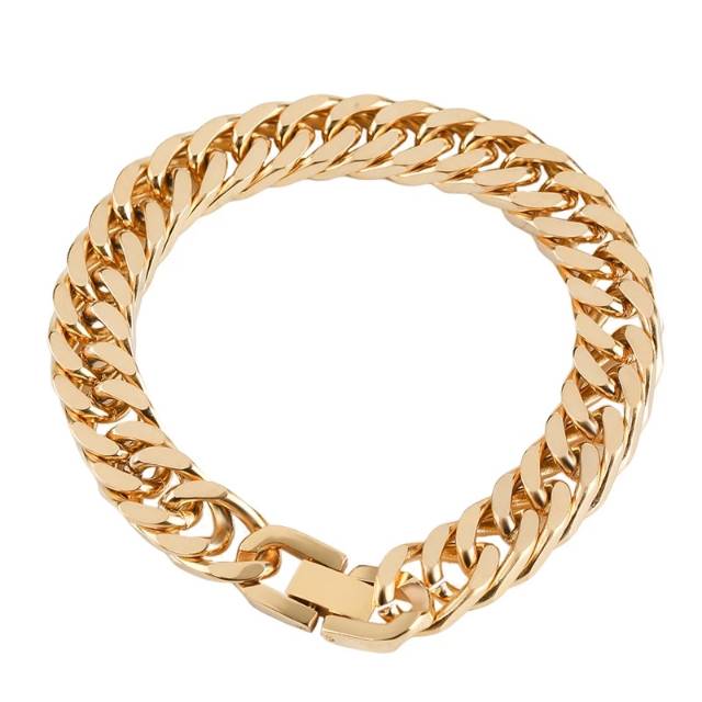 Gelang Rantai Pria Titanium Emas Gold Mewah