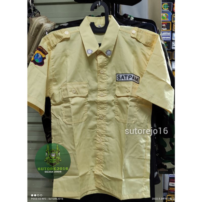 baju seragam pdh lengan pendek pria satpam warna kuning krem cream