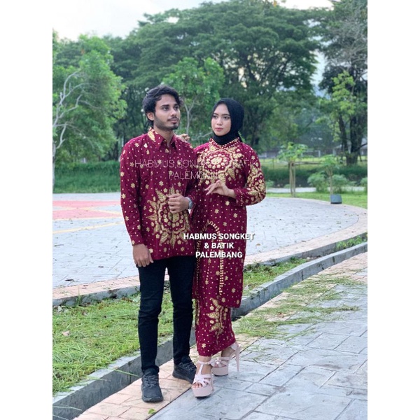 COUPLE SETELAN BATIK SONGKET PALEMBANG MOTIF MATAHARI MEWAH