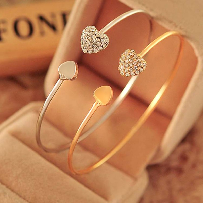 Gelang Hati Emas Gold Silver Plated Heart Bracelet Adjustable