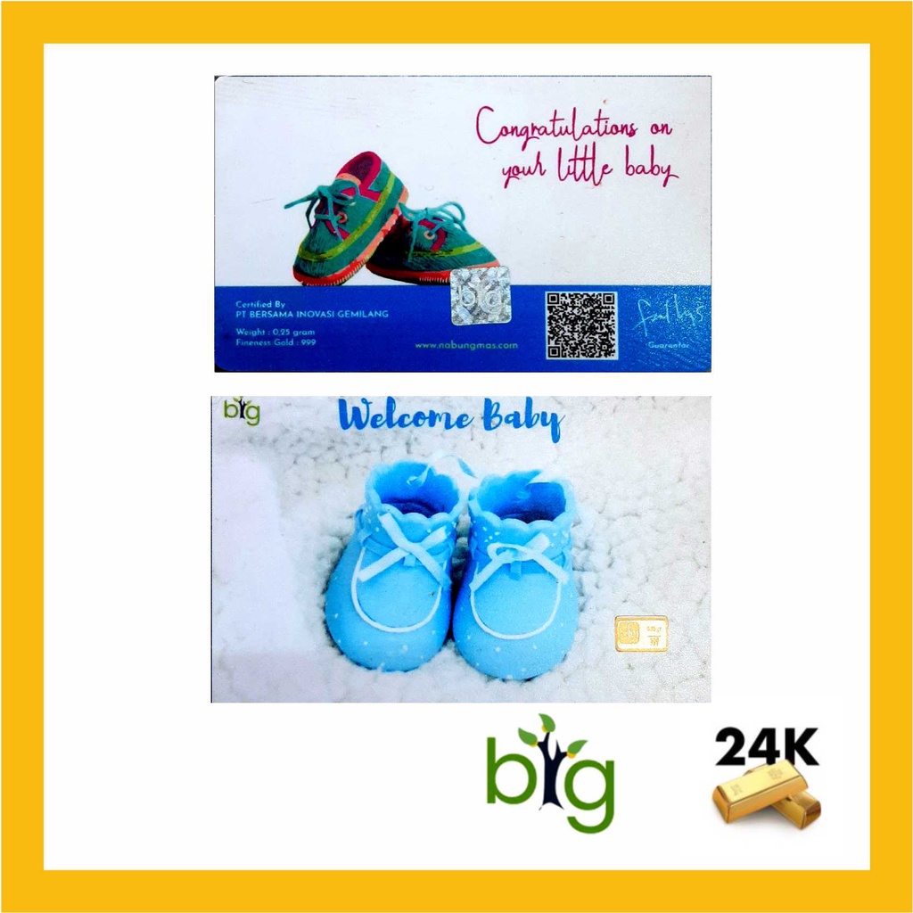 LM Emas Logam Mulia BIG GOLD 0,25 0.25 Gram Edisi Welcome Baby Boy Girl Bayi Lahiran/Kelahiran Kartu