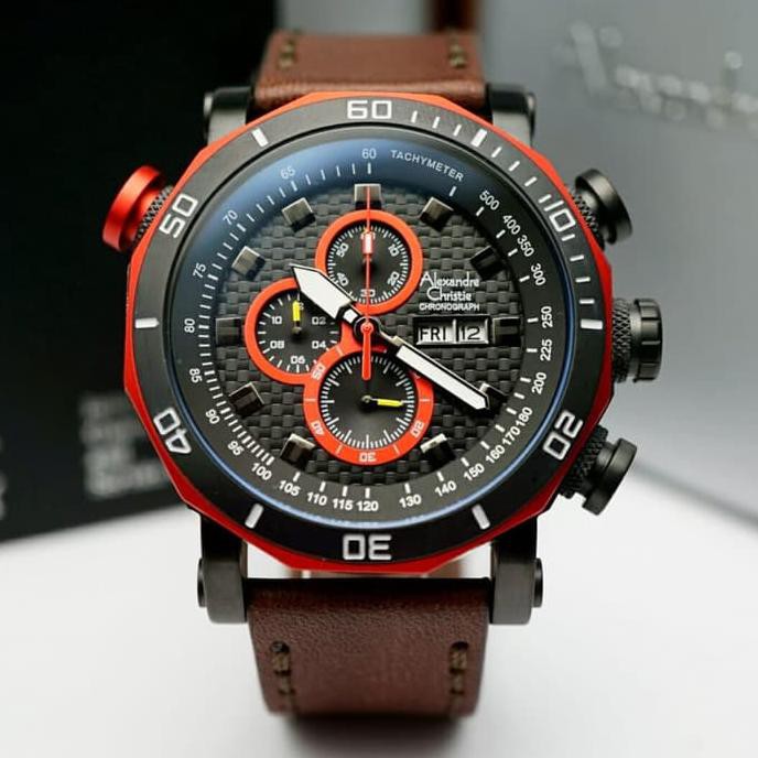 Super Sale Jam Tangan Pria Alexandre Christie AC 6308 Black Red Original Ready Stock