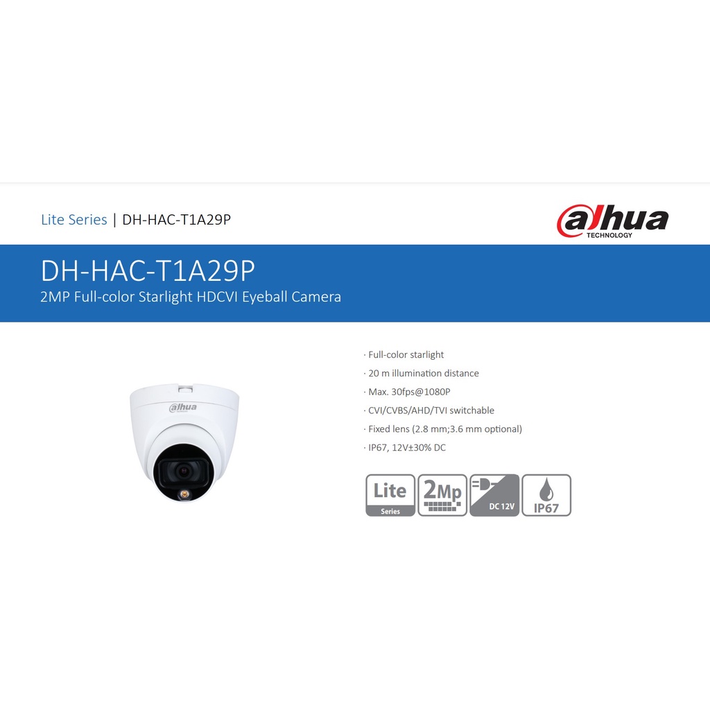 DH-HAC-T1A29P CCTV Dahua Indoor 2MP FULL COLOR Colorvu Promo BONUS 2 BNC