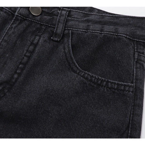 Kelabu hitam Korea Boyfriend Highwaist Celana Jeans Wanita（realpict）