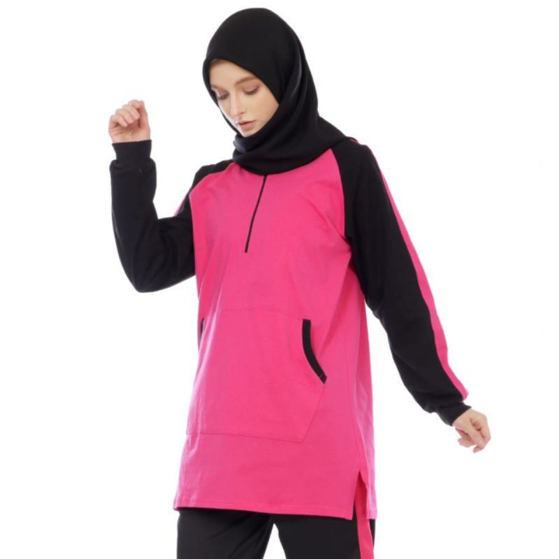 Baju Olahraga senam Wanita Model Tunik Seleting Trendy