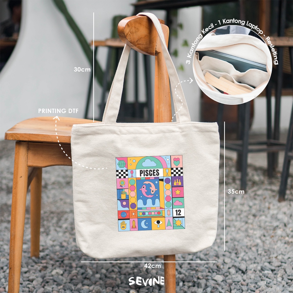 Sevine Tote Bag Kanvas Emily Resleting Kantong Tas Laptop Kuliah Sekolah Fashion Totebag Kerja Zodiak Aesthetic - RZ