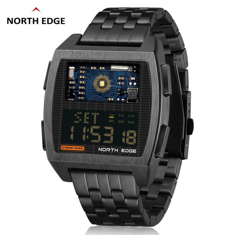 NORTH EDGE CYBER TANK Men's Digital Watch Retro Metal Style Waterproof 50M
