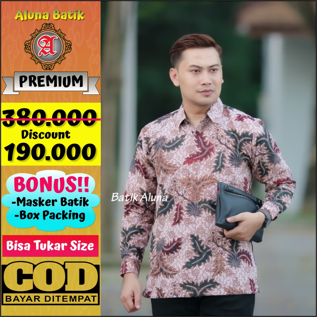 Kemeja Pria Batik Alisan Lengan Panjang Premium Produksi Pabrik Batik Aluna  PCW 025