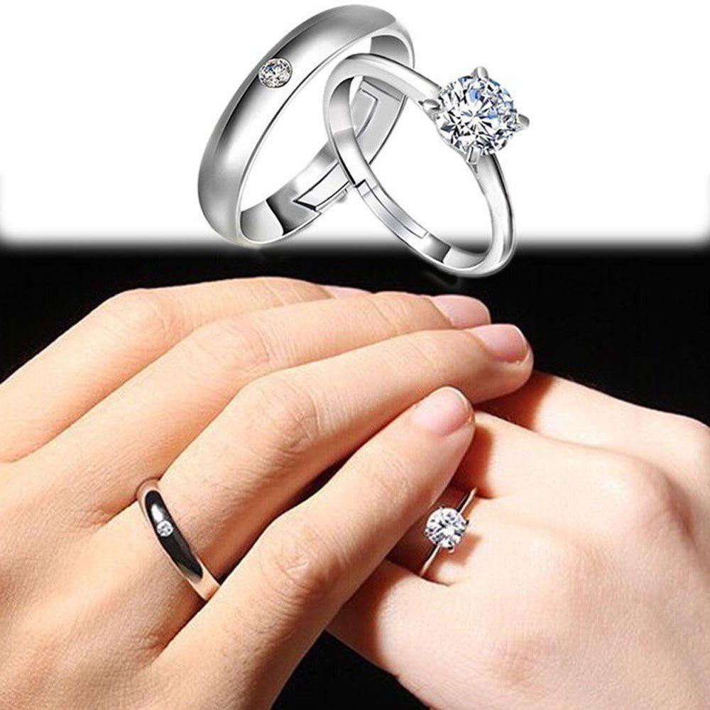 Set Cincin Jari Model Terbuka Adjustable Lapis Silver Untuk Pasangan