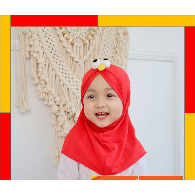 JILBAB ANAK BAYI 0-2 TAHUN LOL LED MUSIK ELMO / HIJAB ANAK BAYI KARAKTER LUCU ELMO