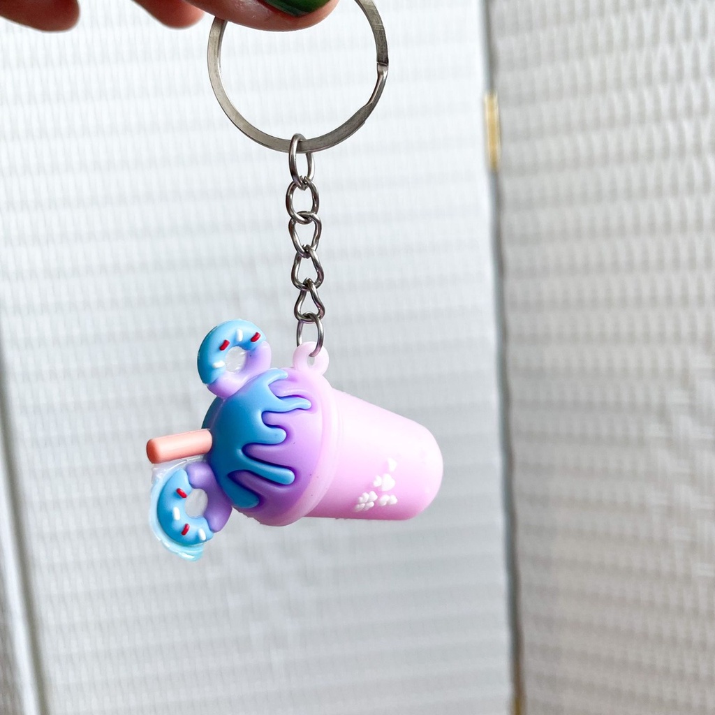 GANTUNGAN KUNCI BOBA ESKRIM DONAT WARNA CANTIK READY 4 VARIANT WARNA SOFT KEYCHAIN UNIK HADIAH SOUVENIR HARGA TERMURAH READY GROSIR COD-UNGU