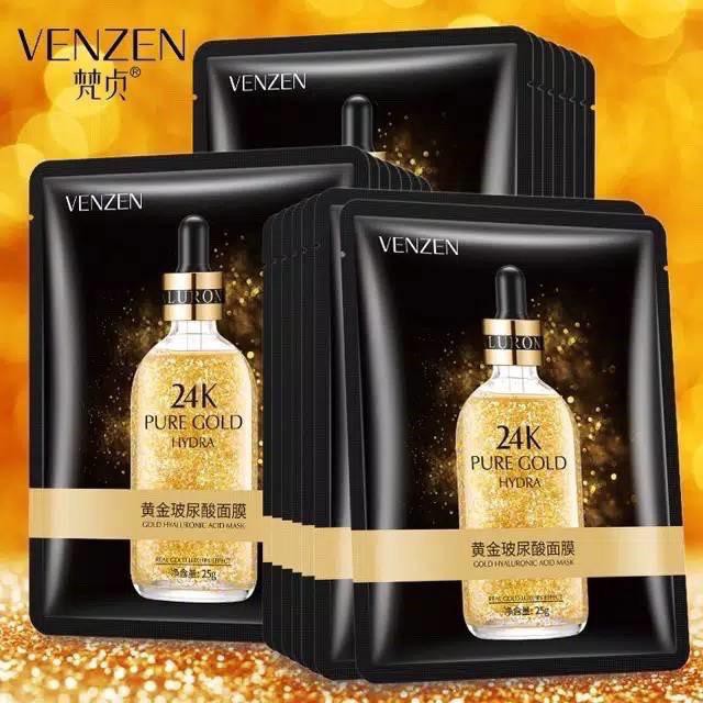 VENZEN 24K Gold Sheet Facial Mask Masker Wajah Serum Emas BQ019