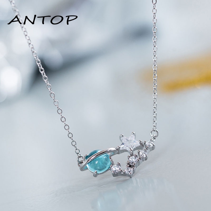 Korean Style Silver Star Key Planet Pendant Necklace For Women ANTOP