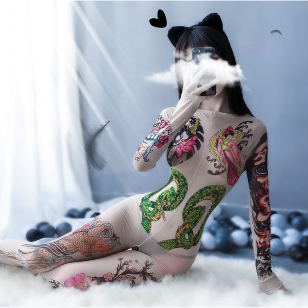 LI-122 body stocking lingerie yakuza tattoo pakaian dalam wanita baju tidur kostum wanita